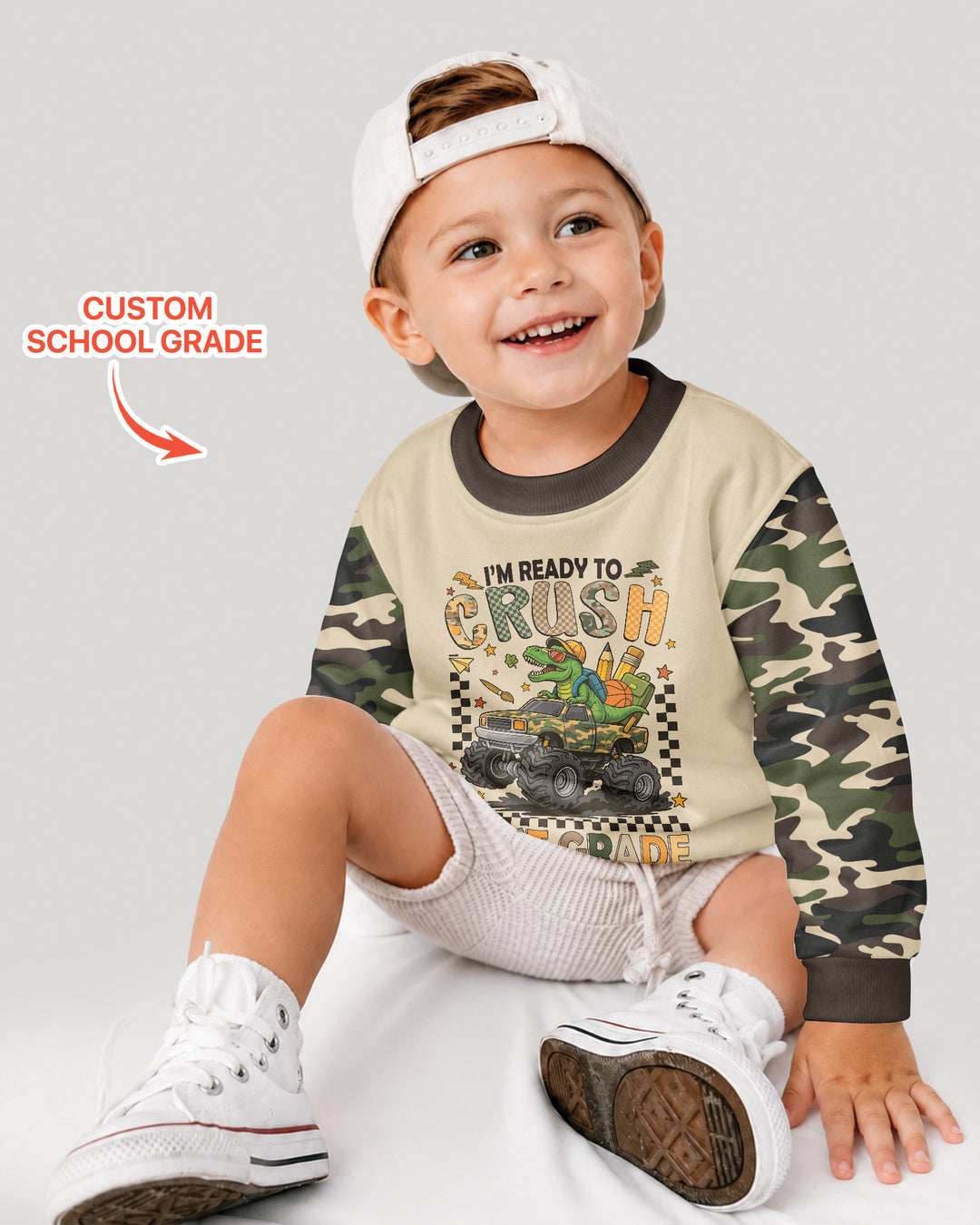 Back To School Monster Truck Dino Bamboo Crewneck Sweatshirt