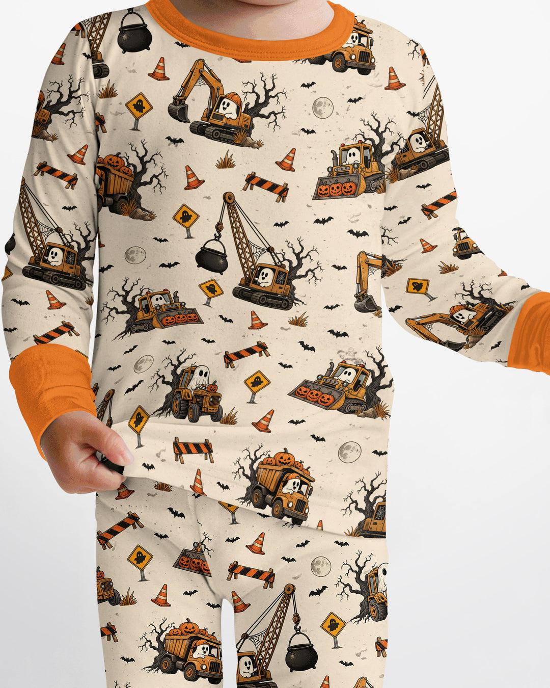 Halloween Construction Crew Ghost Bamboo Two Piece Long Sleeve Pajama Set