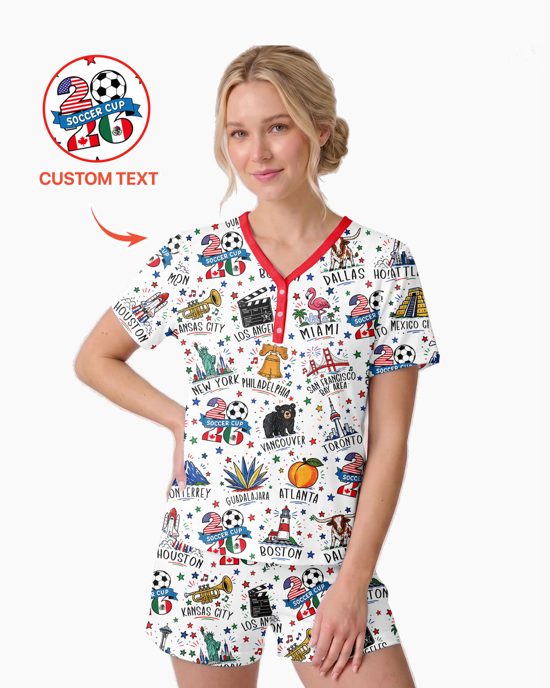 2026 Soccer Cup Host Citties Bamboo Women Short Sleeve Short Pajama Set