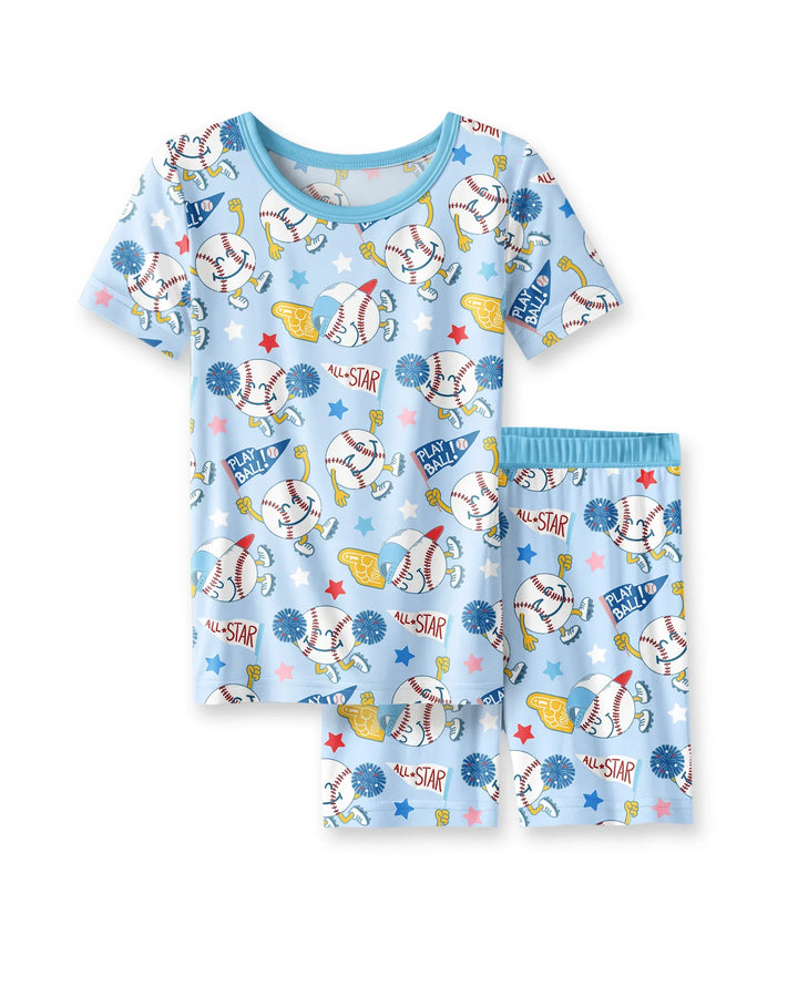 Baseball Crew Bamboo Two Piece Short Sleeve Shorts Pajama Set