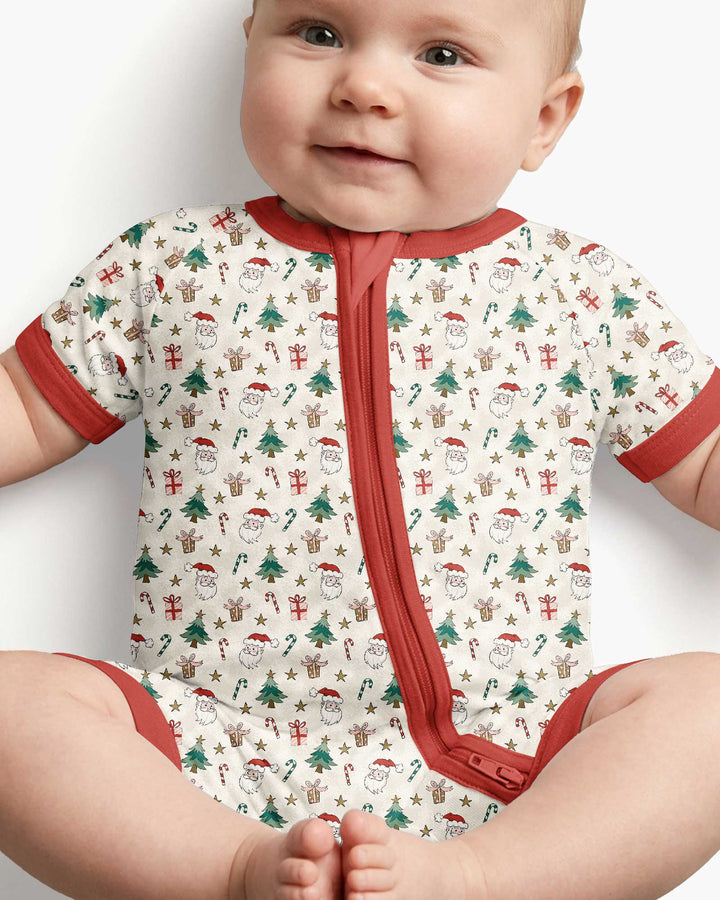 Vintage Santa Christmas Doodles Bamboo Shorty Zippy