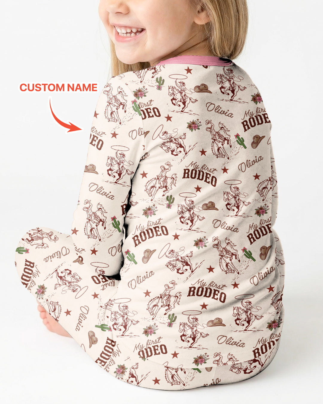 Custom Name First Rodeo Family Matching Bamboo Two Piece Long Sleeve Pajama Set