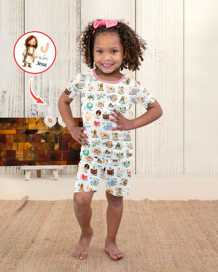 Bible ABC Alphabet Bamboo Two Piece Short Sleeve Shorts Pajama Set