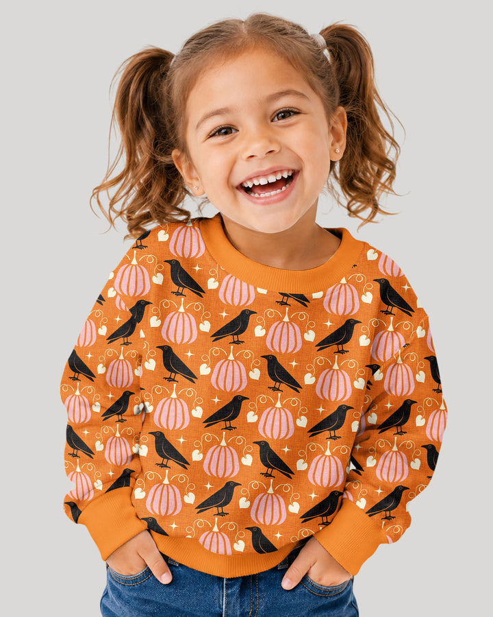Ravens in a Pumpkin Patch - Orange Pink Bamboo Crewneck Sweatshirt