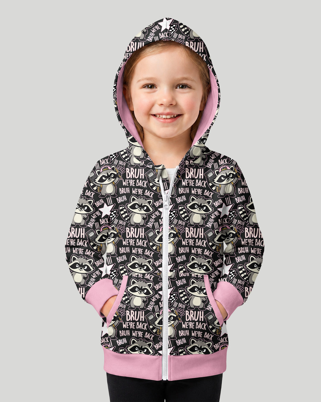Bruh We're Back Raccoon Bamboo Zip Hoodie
