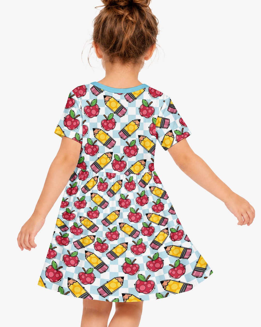 Checkered Apple Scribbles Bamboo Twirl Dress