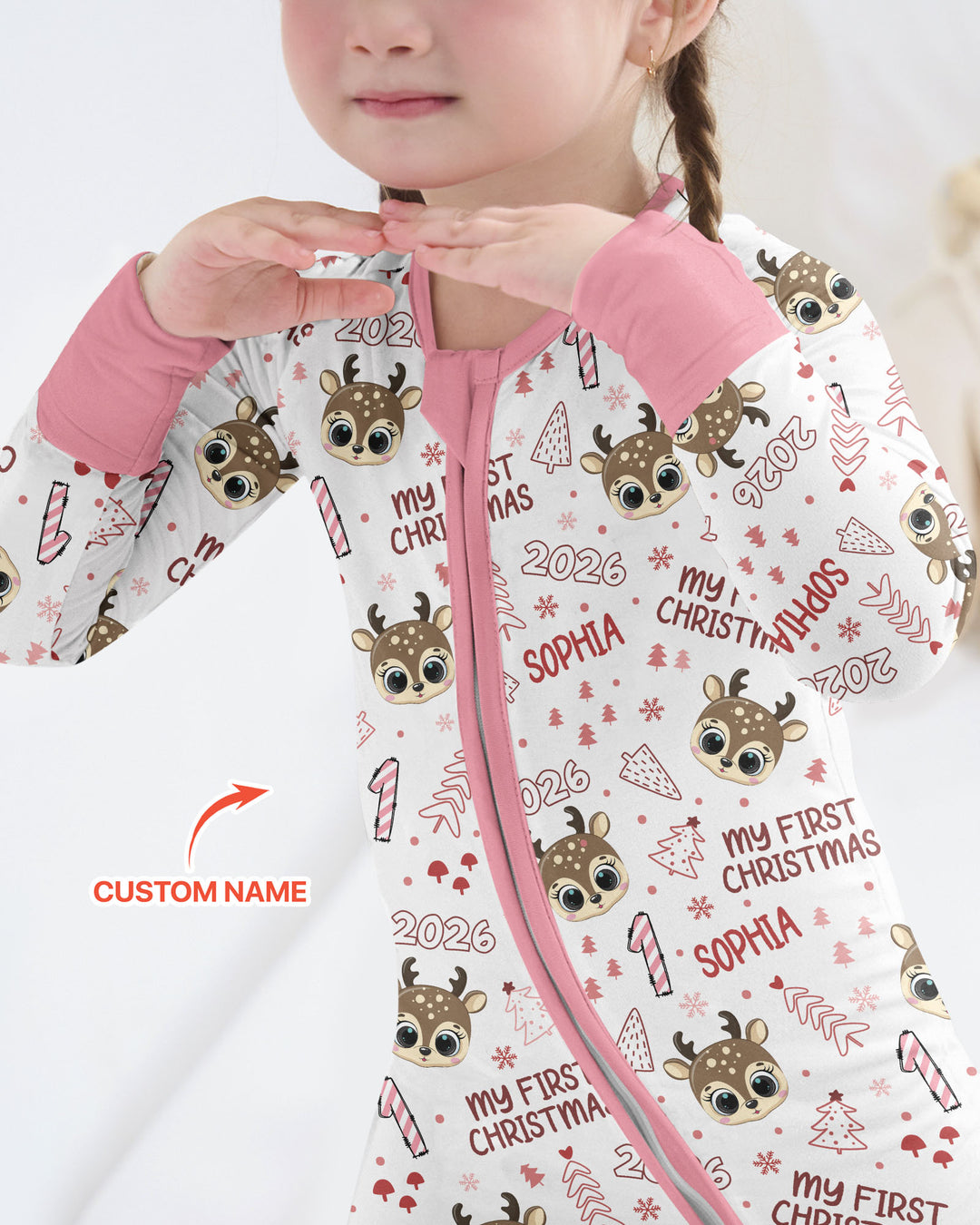 Custom Name Cute Reindeer My First Christmas Bamboo Convertible Zippy