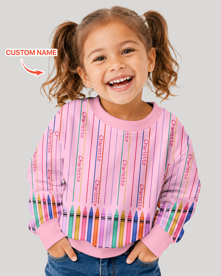 Custom Name Crayon Lines Bamboo Crewneck Sweatshirt