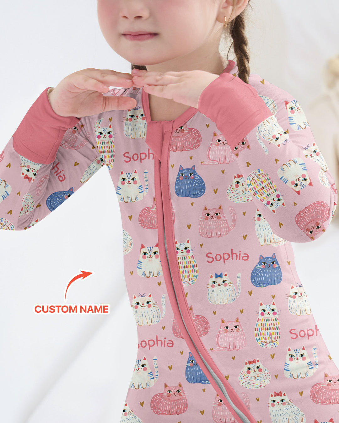 Custom Name Cute Pastel Cat Bamboo Convertible Zippy