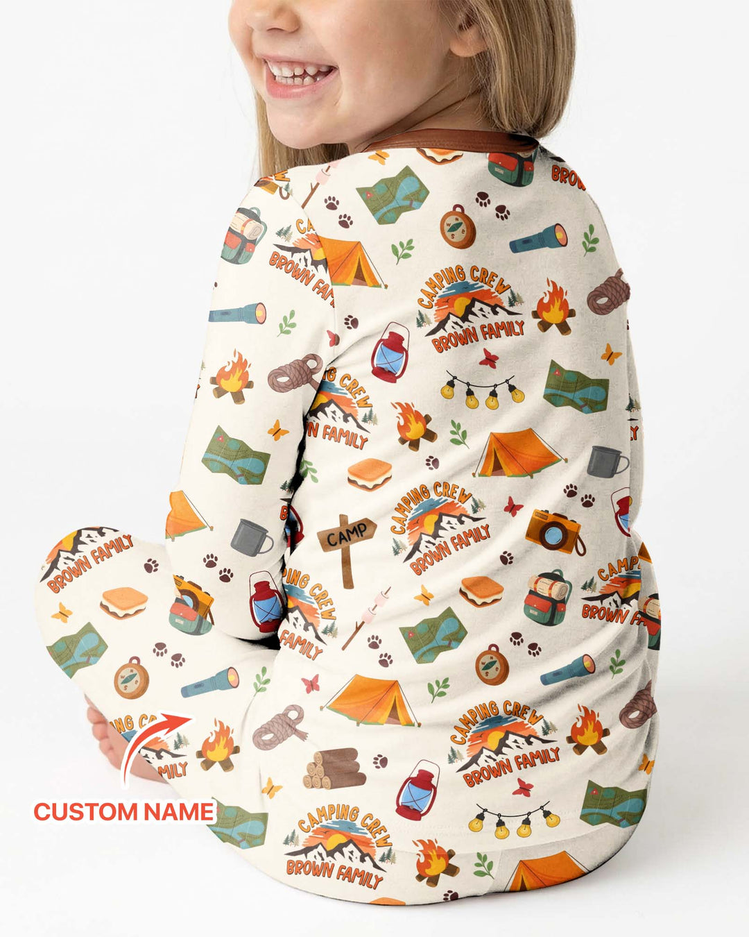 Custom Name Camping Crew Family Matching Bamboo Two Piece Long Sleeve Pajama Set