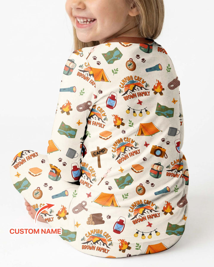 Custom Name Camping Crew Family Matching Bamboo Two Piece Long Sleeve Pajama Set
