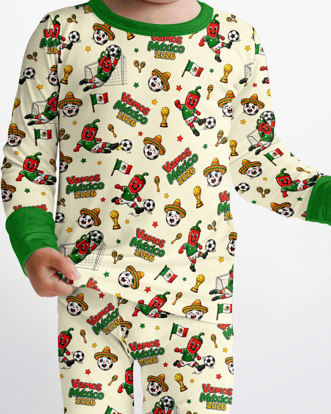 Cartoon World Soccer Vamos Mexico Family Matching Bamboo Two Piece Long Sleeve Pajama Set