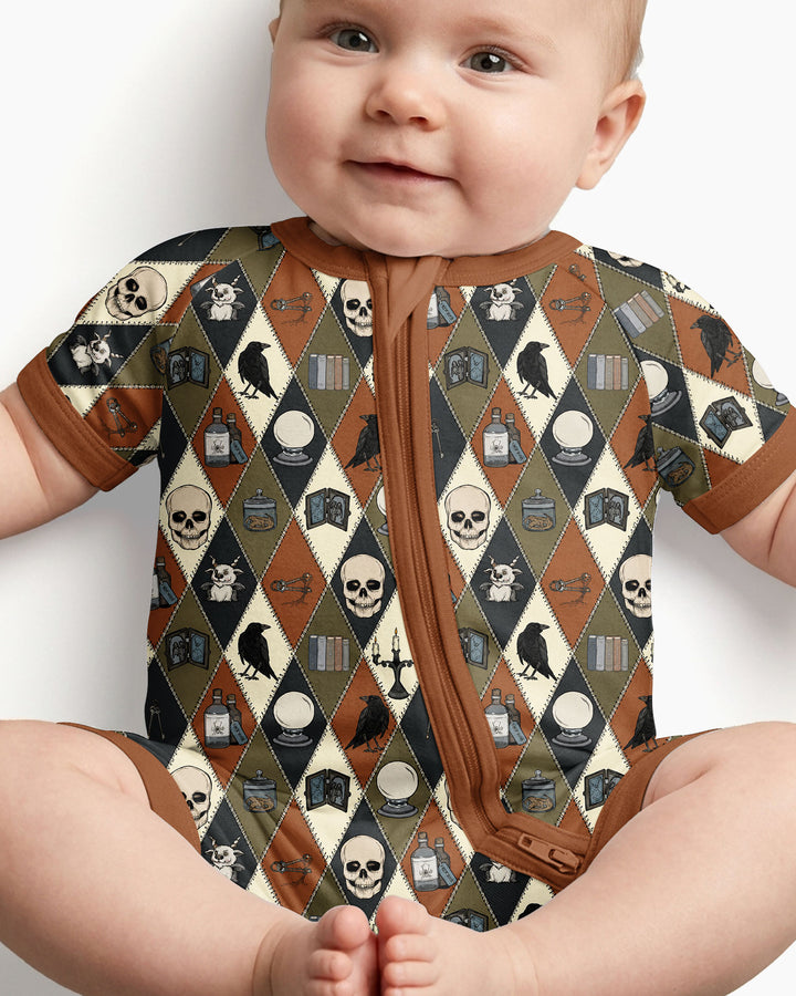 Retro Gothic Halloween Patchwork Bamboo Shorty Zippy