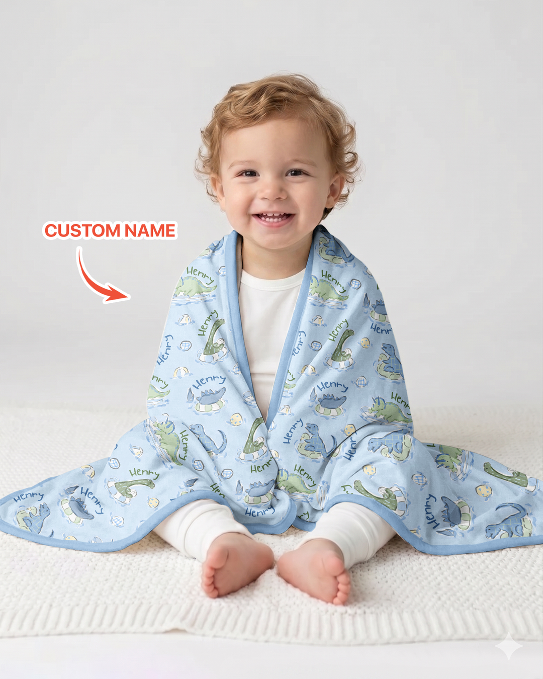 Dinos Swimming Custom Name Bamboo Blanket