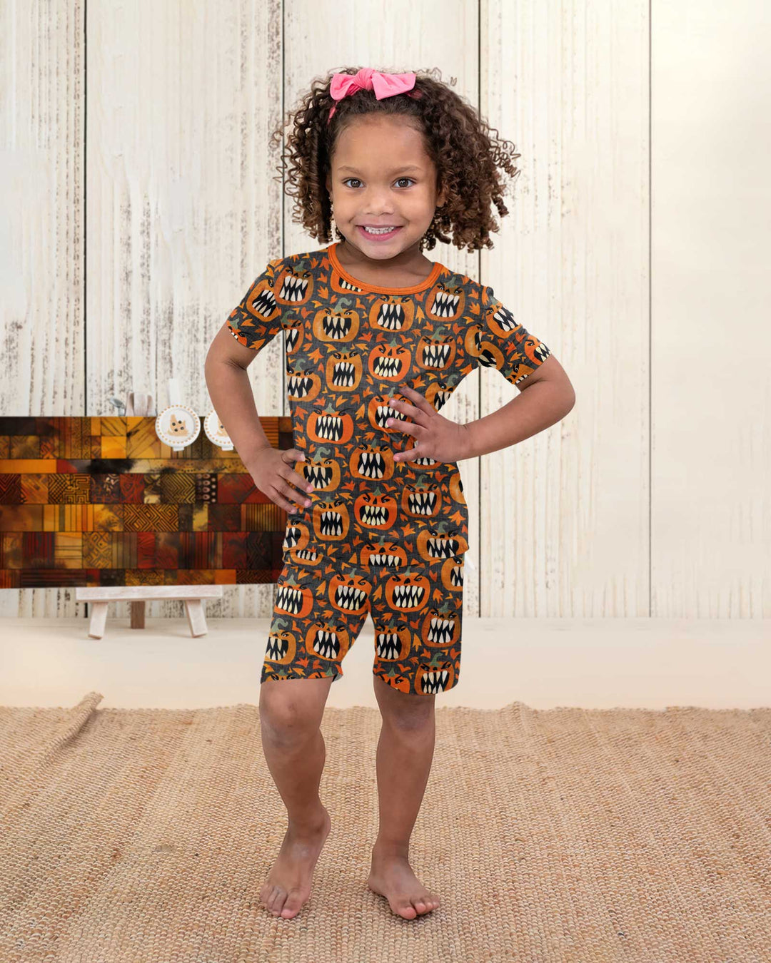 Pumpkin Monsters Bamboo Two Piece Short Sleeve Shorts Pajama Set