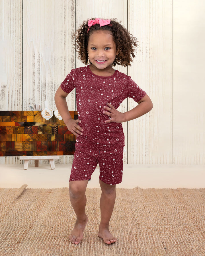 Doodle Sports Bamboo Two Piece Short Sleeve Shorts Pajama Set