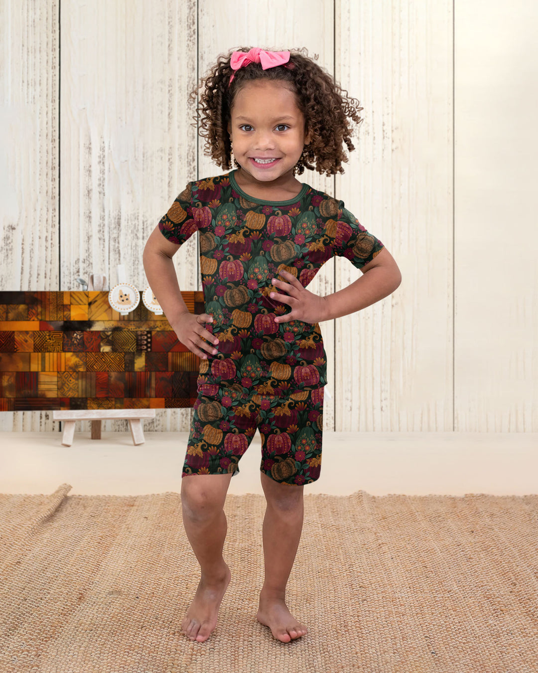 Velvet Pumpkins Bamboo Two Piece Short Sleeve Shorts Pajama Set