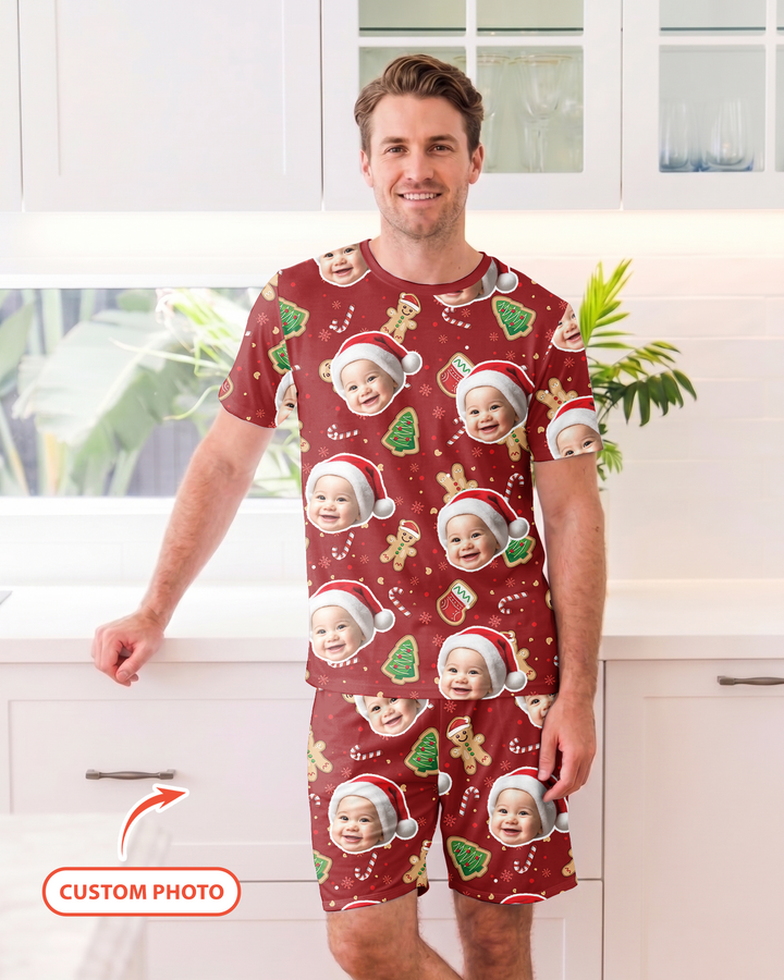 Custom Photo Funny Family Bamboo Men Short Sleeve Short Pajama Set