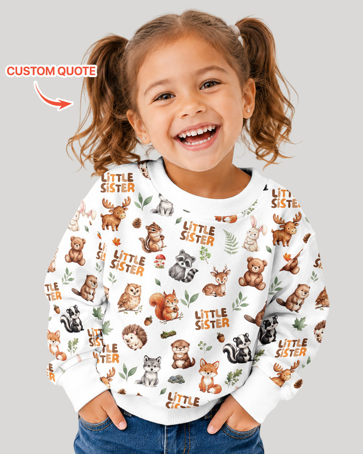 Custom Quote Woodland Animal Matching Sibling Bamboo Crewneck Sweatshirt