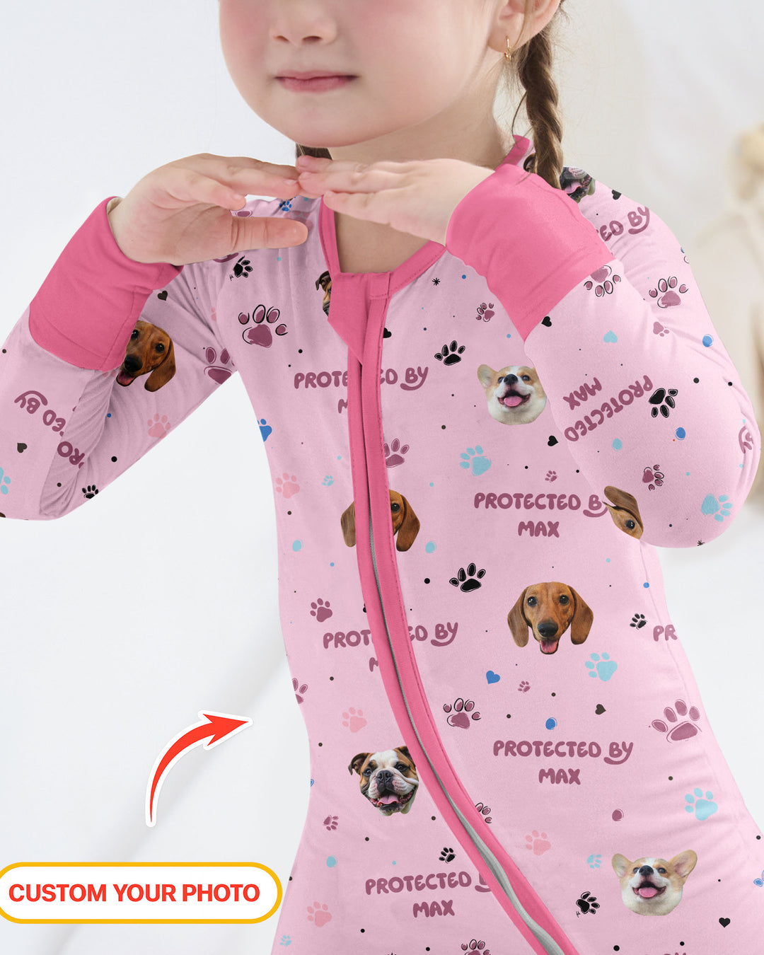 Custom Dog Photos "Protected By" Pawfect Pink Bamboo Convertible Zippy