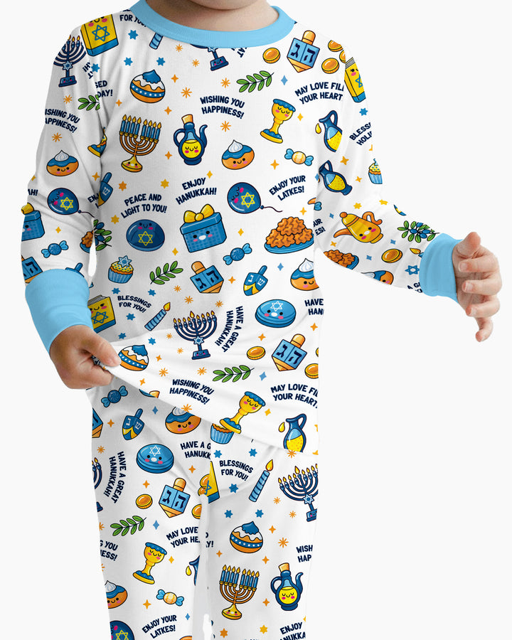 Kawaii Menorah Holiday Bamboo Two Piece Long Sleeve Pajama Set
