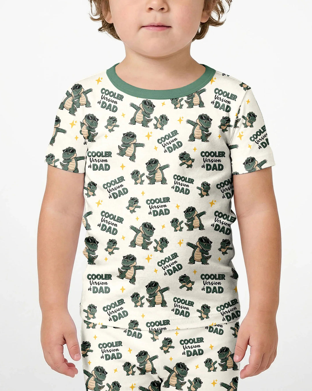 Cool Dino Daddy & Me Matching Bamboo Two Piece Short Sleeve Shorts Pajama Set