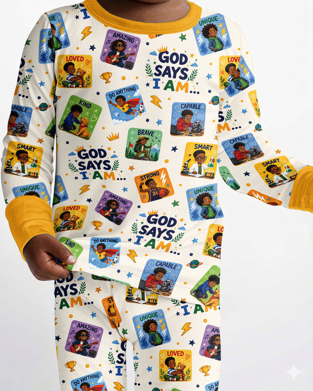 God Says I Am Black Boy Bamboo Two Piece Long Sleeve Pajama Set