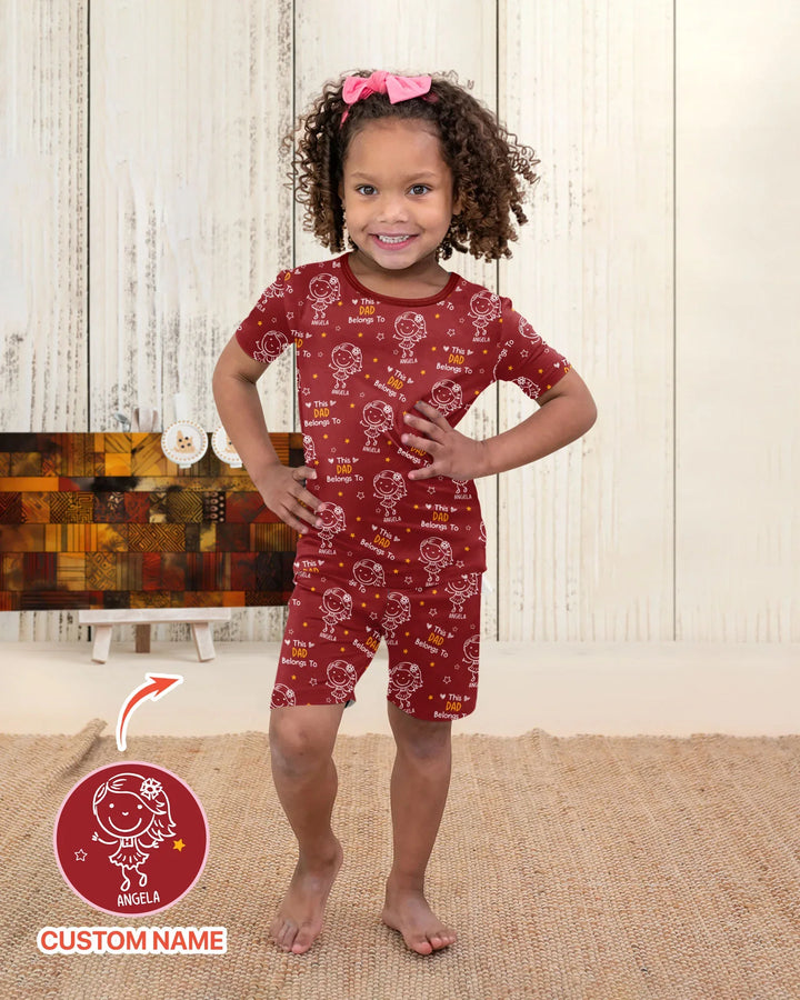 Custom Name This Dad Belongs To Doodle Bamboo Two Piece Short Sleeve Shorts Pajama Set