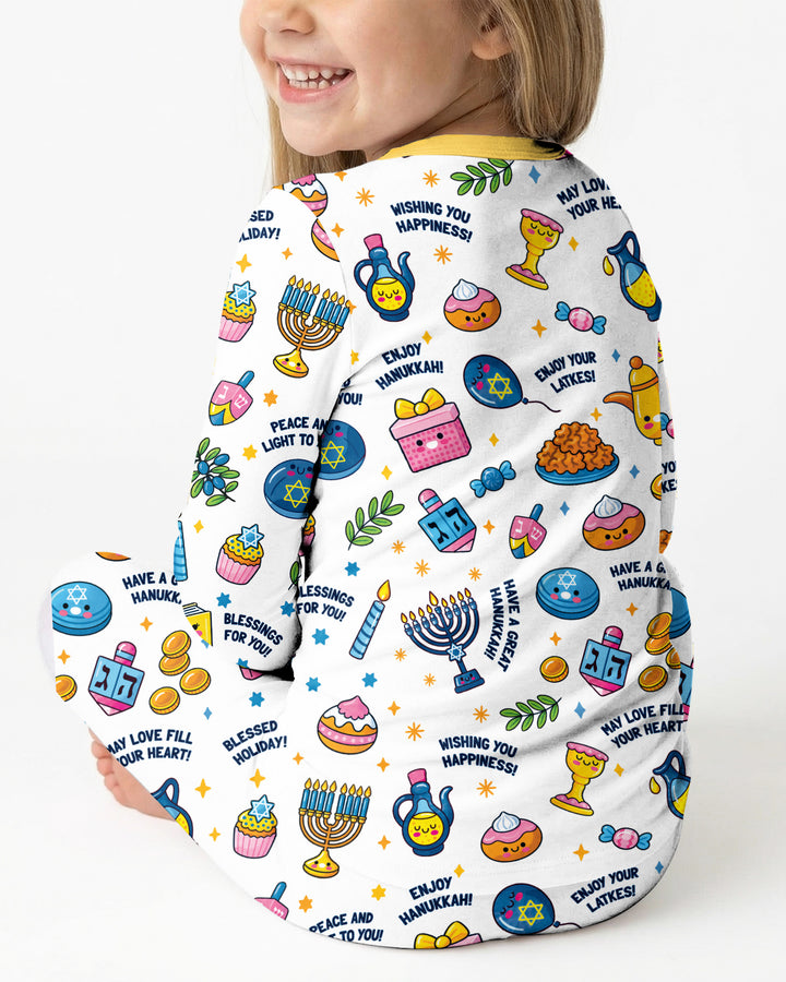 Kawaii Menorah Holiday Bamboo Two Piece Long Sleeve Pajama Set
