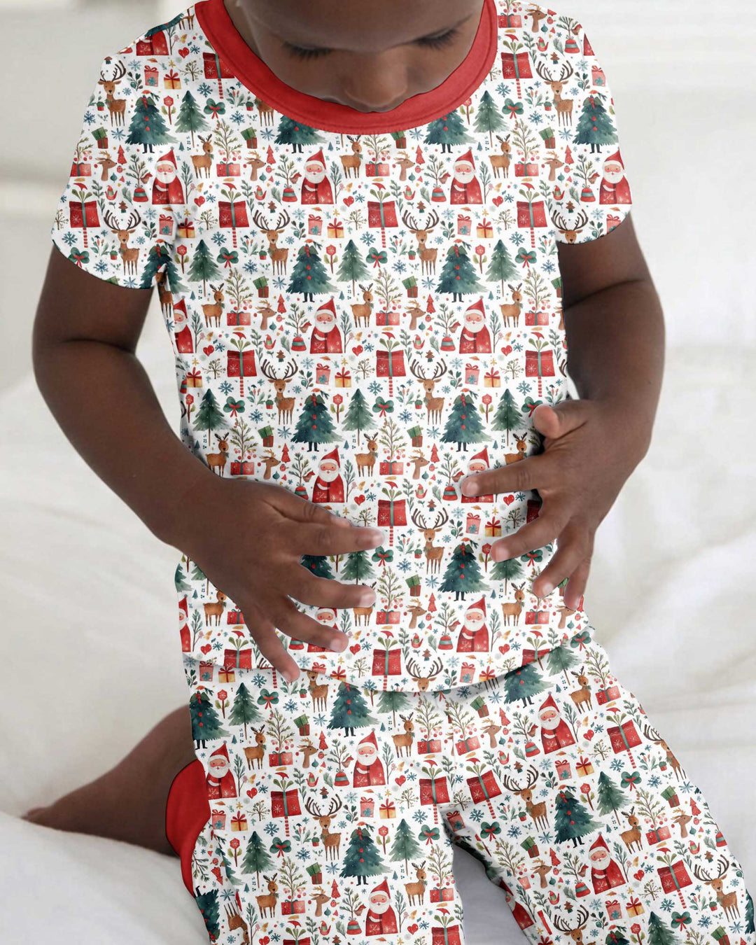 Christmas Tree Santa Bamboo Two Piece Short Sleeve Pajama Set