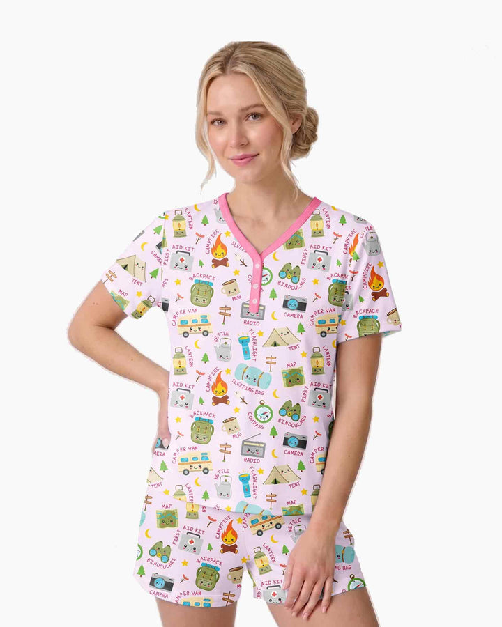 Little Camp Adventure Family Matching Bamboo Women Short Sleeve Short Pajama Set