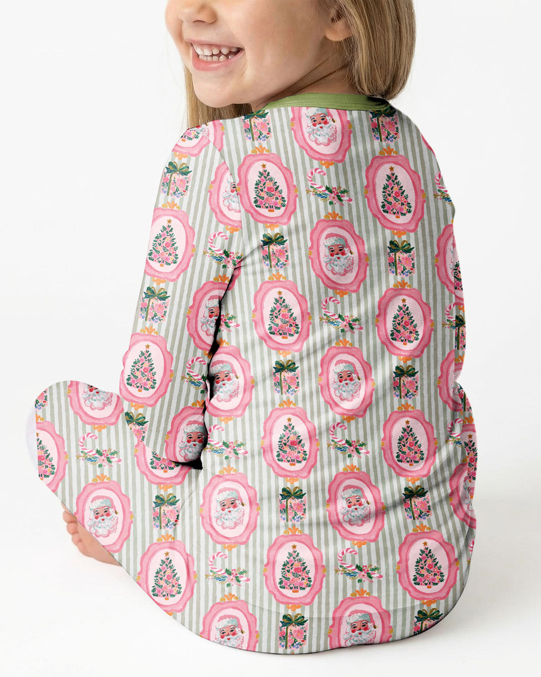 Pink Vintage Christmas Bamboo Two Piece Long Sleeve Pajama Set