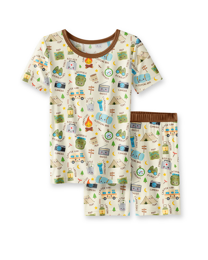 Little Camp Adventure Family Matching Two Piece Short Sleeve Shorts Pajama Set