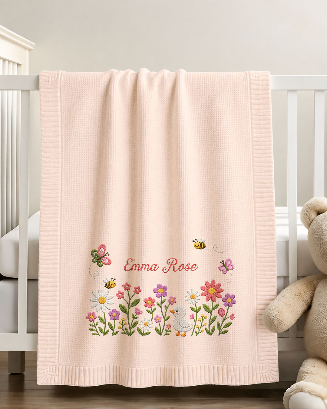 Lovely Floral Embroidered Baby Cotton Blanket