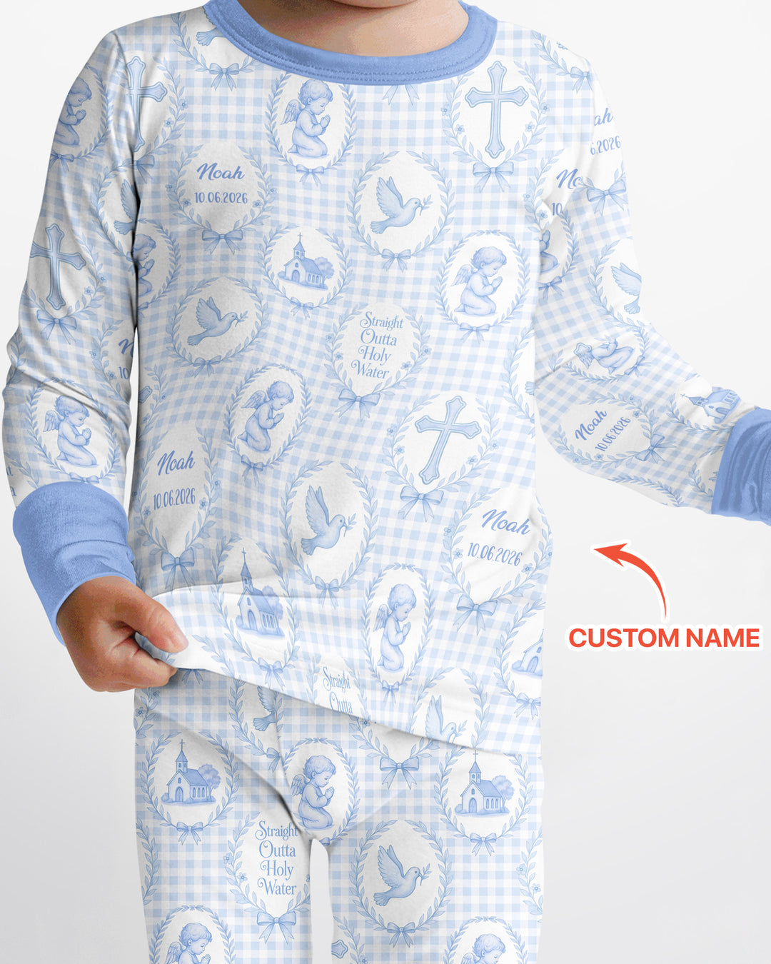 Custom Name Baptism Straight Outta Holy Water Bamboo Two Piece Long Sleeve Pajama Set