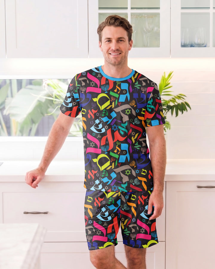 Hebrew Harmony Family Matching Bamboo Men Short Sleeve Short Pajama Set