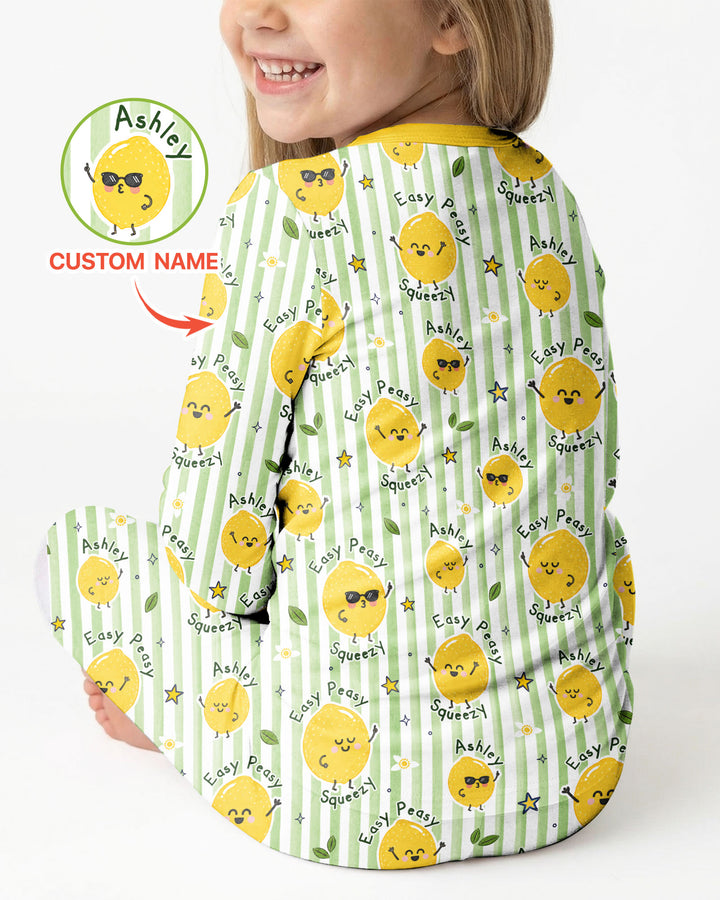 Easy Peasy Lemon Squeezy Custom Name Bamboo Two Piece Long Sleeve Pajama Set