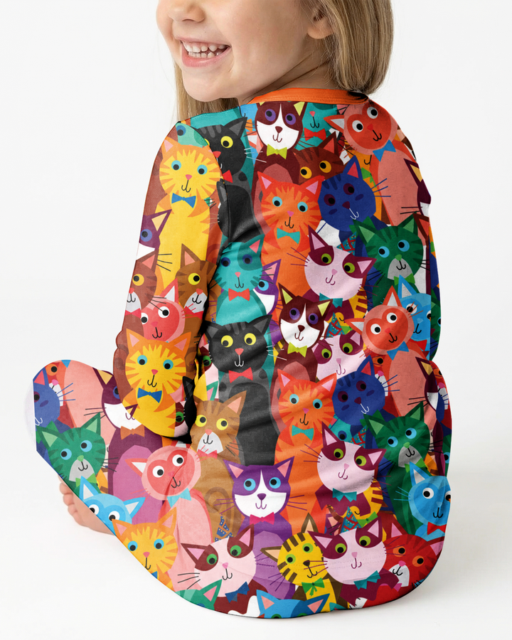 Colorful Cat Pattern Pattern Bamboo Two Piece Long Sleeve Pajama Set