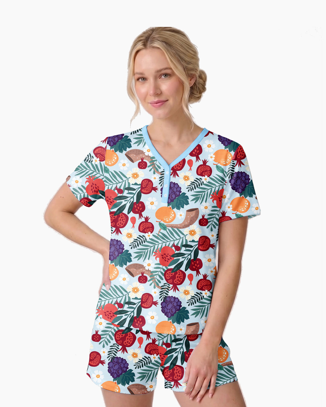 Pomegranate Blessings Night Family Matching Bamboo Women Short Sleeve Short Pajama Set