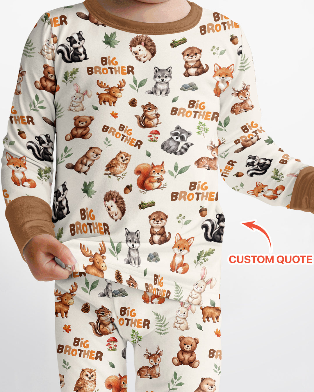 Custom Quote Woodland Animal Matching Sibling Bamboo Two Piece Long Sleeve Pajama Set