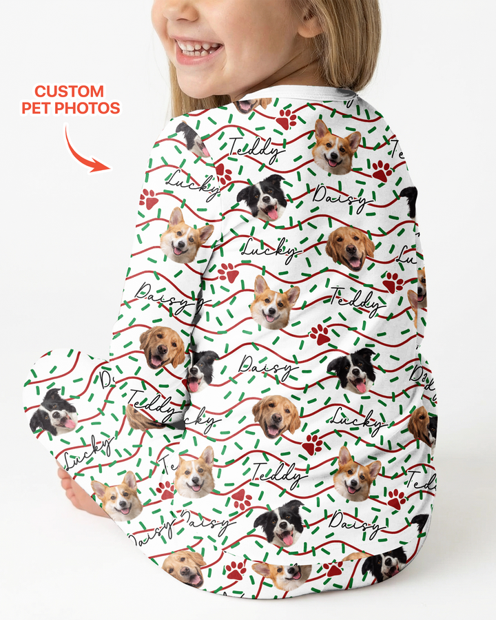 Custom Pet Photo Christmas Sprinkles Bamboo Two Piece Long Sleeve Pajama Set