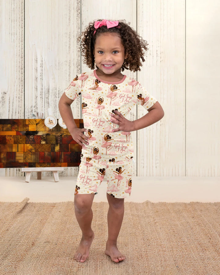 Black Girl Ballerina God Says I Am Bamboo Two Piece Short Sleeve Shorts Pajama Set