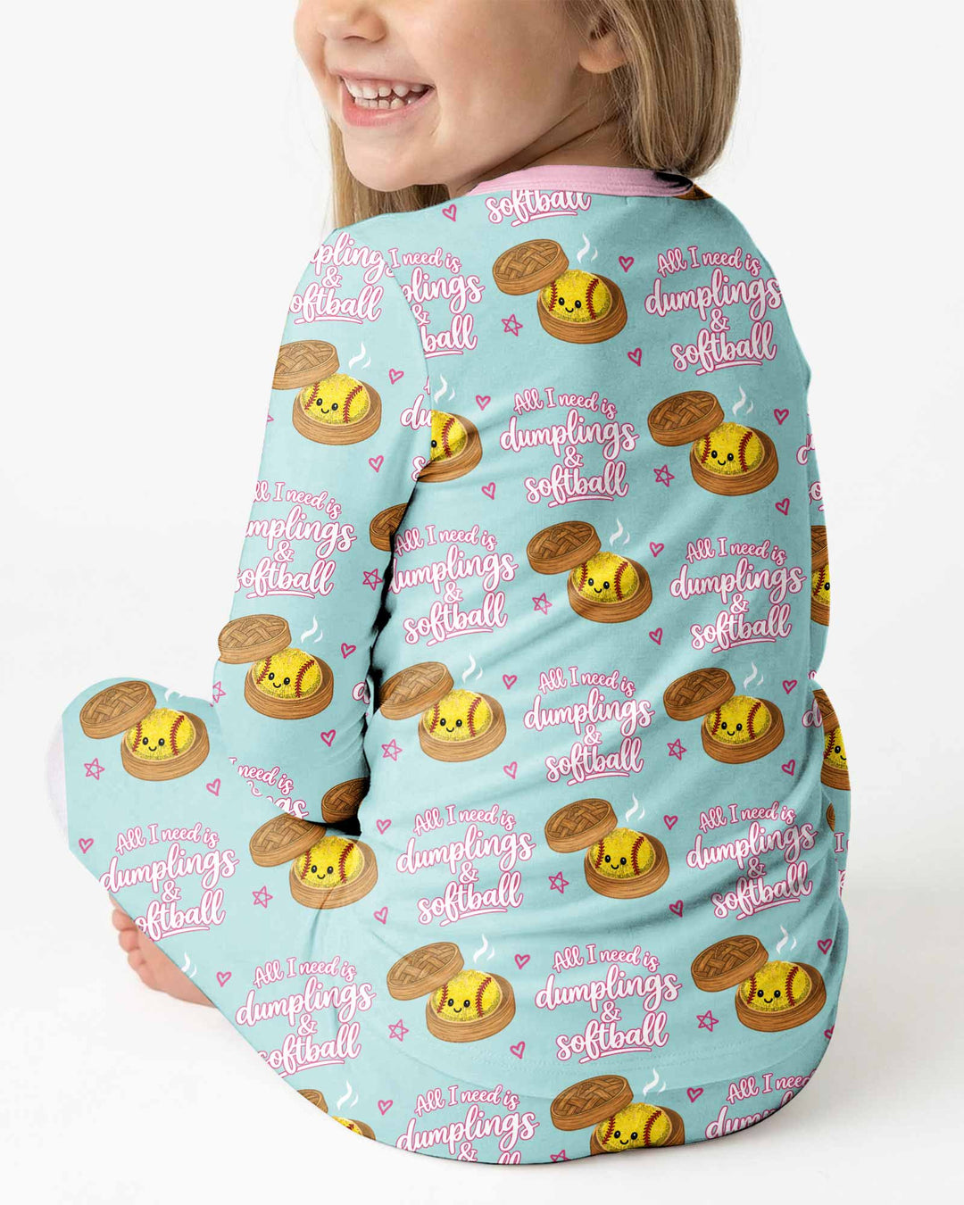 All I Need Is Dumplings & Softball Bamboo Two Piece Long Sleeve Pajama Set
