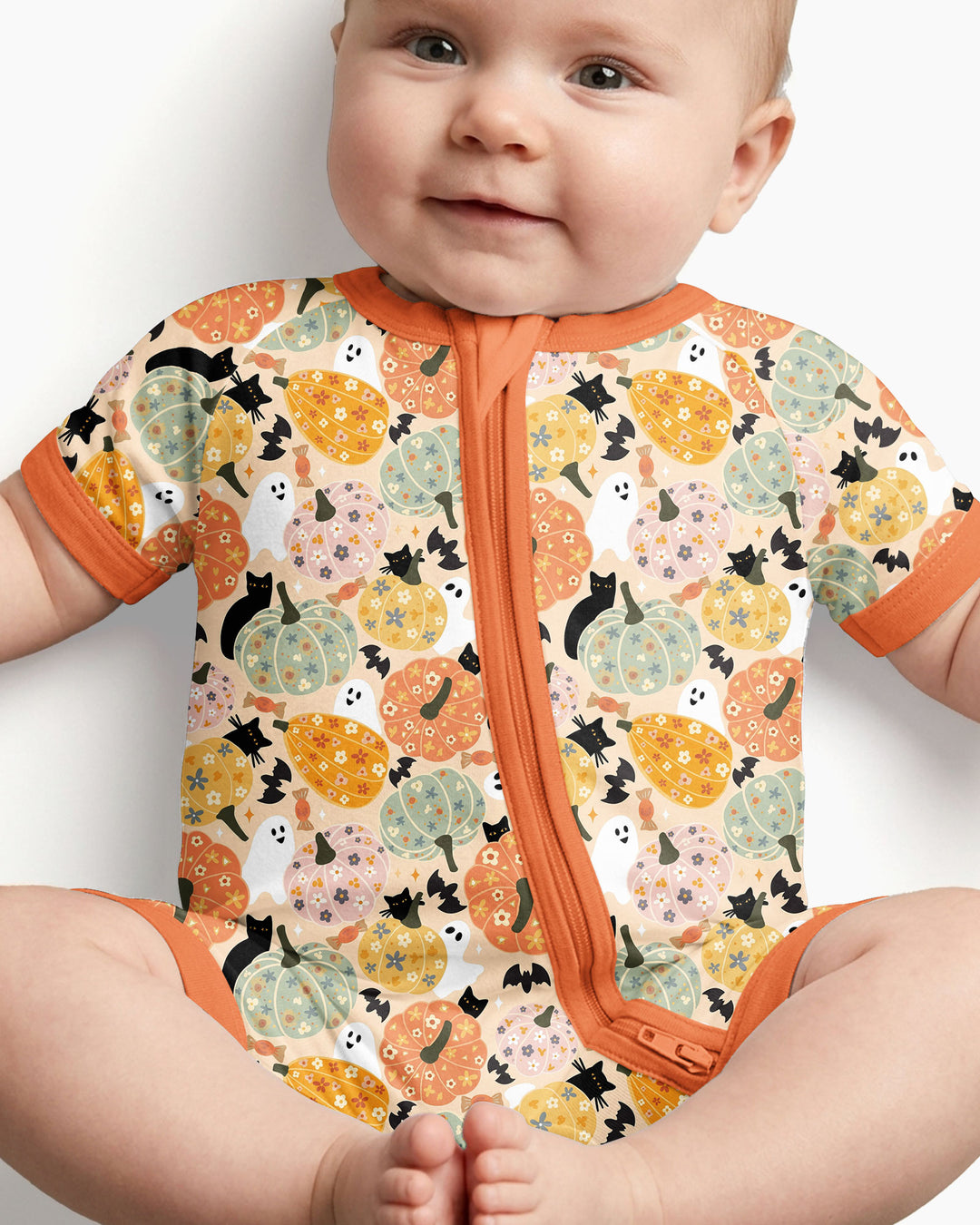 Floral Pumpkin Ghost Halloween Bamboo Shorty Zippy