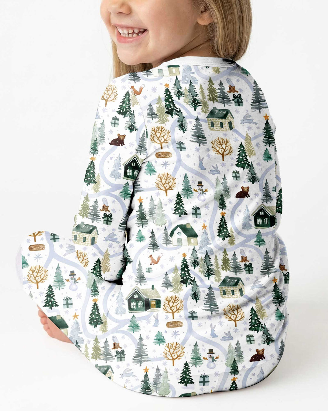 Winter Woodland Village Bamboo Two Piece Long Sleeve Pajama Set