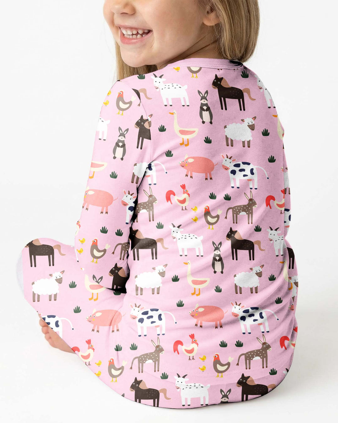 Pink Farm Animals Bamboo Two Piece Pyjamas Set