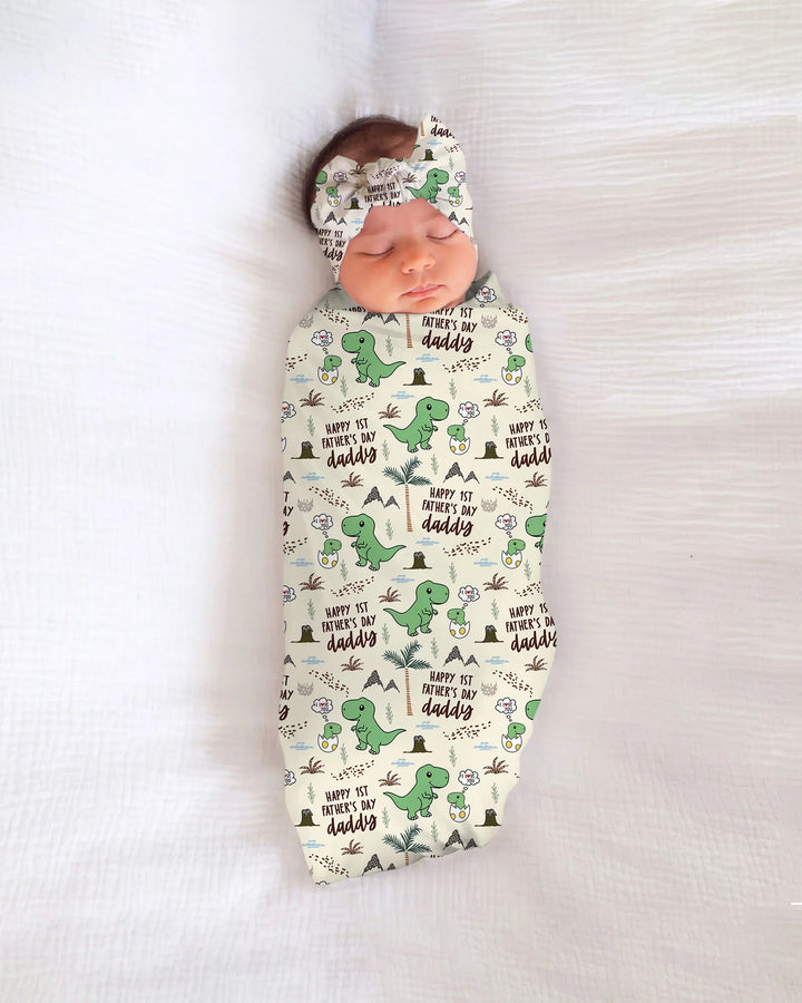 First Father's Day Daddysaurus swaddle blanket