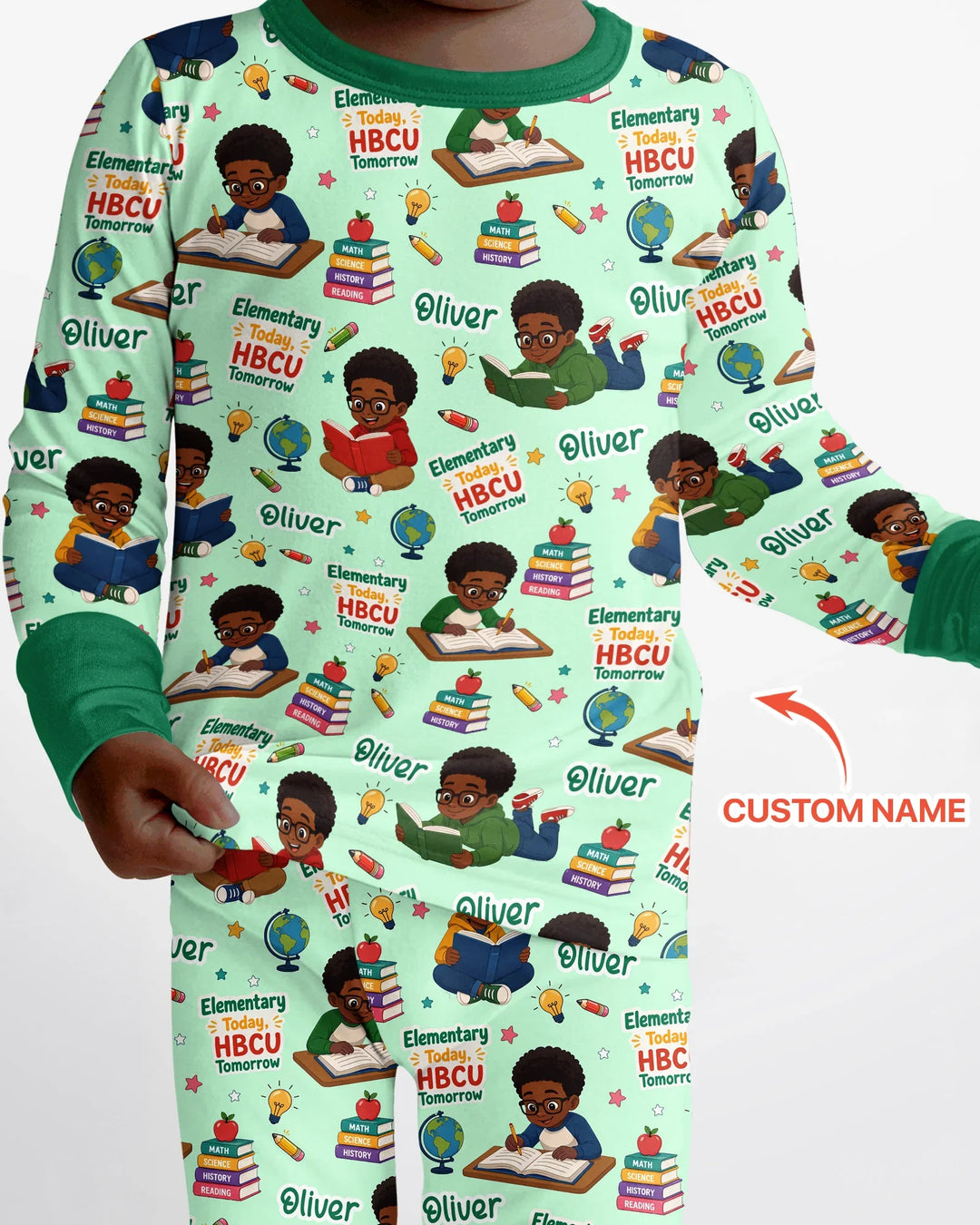 Custom Name Elementary Today HBCU Tomorrow Bamboo Two Piece Long Sleeve Pajama Set