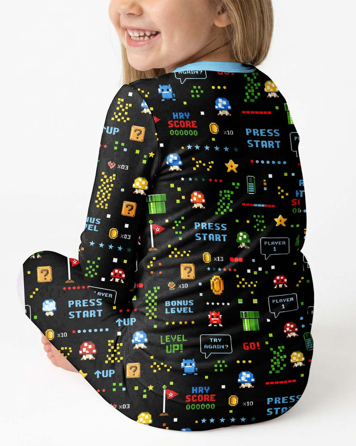 Pixel Game Lover Matching Bamboo Two Piece Long Sleeve Pajama Set