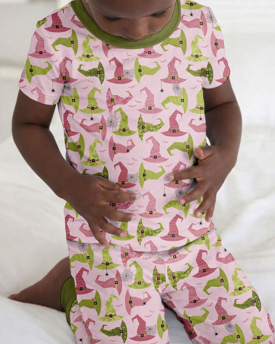 Pink Witch Hat Halloween Bamboo Two Piece Short Sleeve Pajama Set